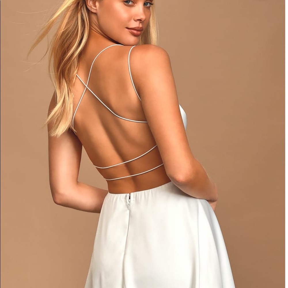 White Satin Backless Dress